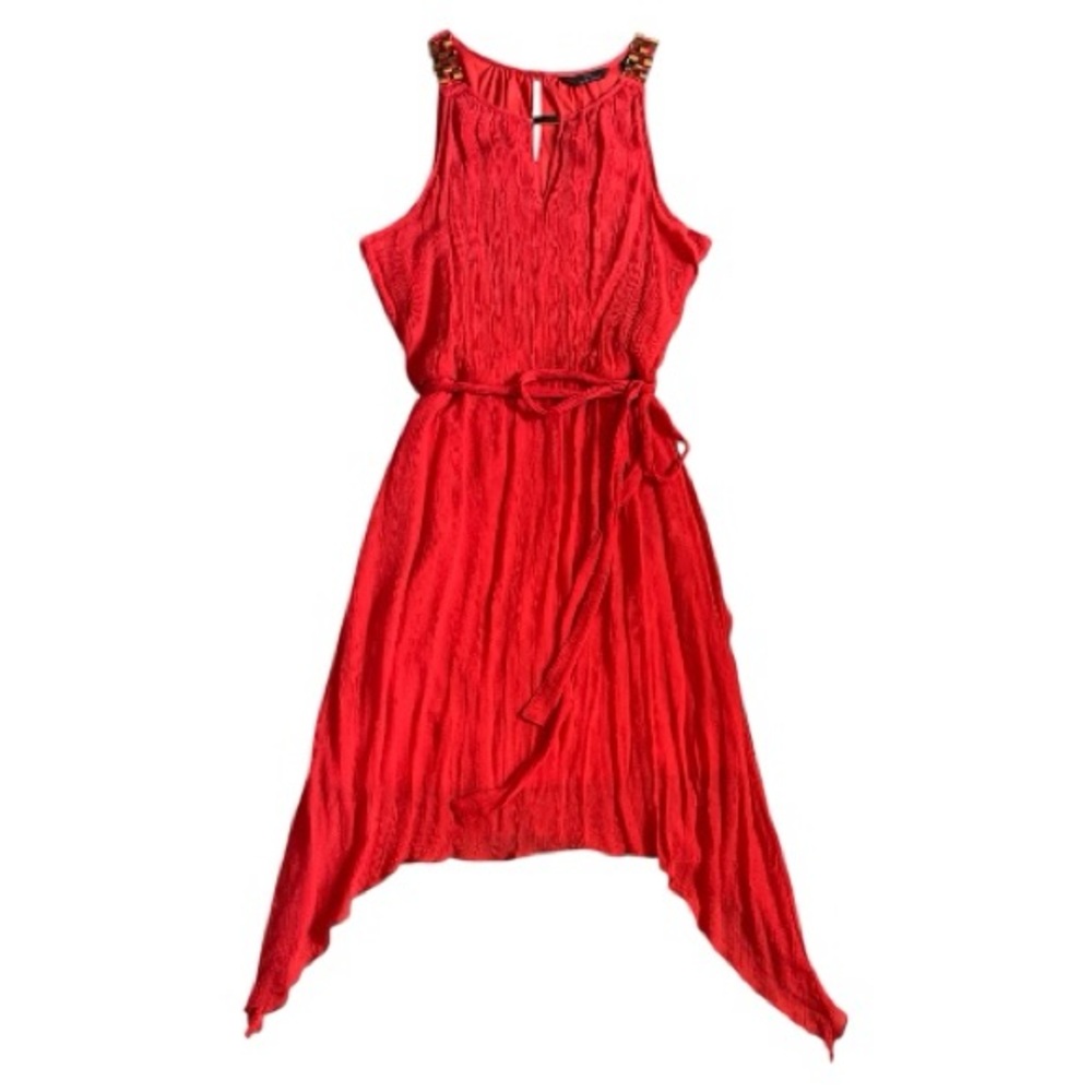 Mlle Gabrielle Coral Sleeveless High-Low Gold Chain Shoulder Detail Dress XL EUC